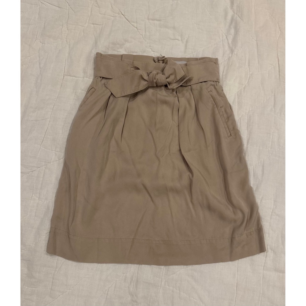 HM Tan Paperbag Waist Skirt US 2 Lyocell Tie Belt‎ Neutral Mini Skirt Pockets